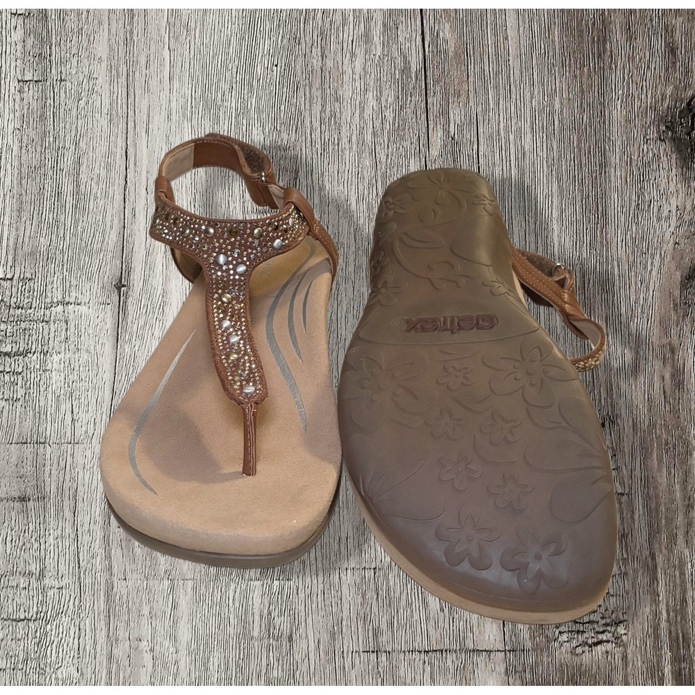 Aetrex Lindsey Embellished Arch Support Memory Foam Sandal Cognac 8.5 - Picture 5 of 6